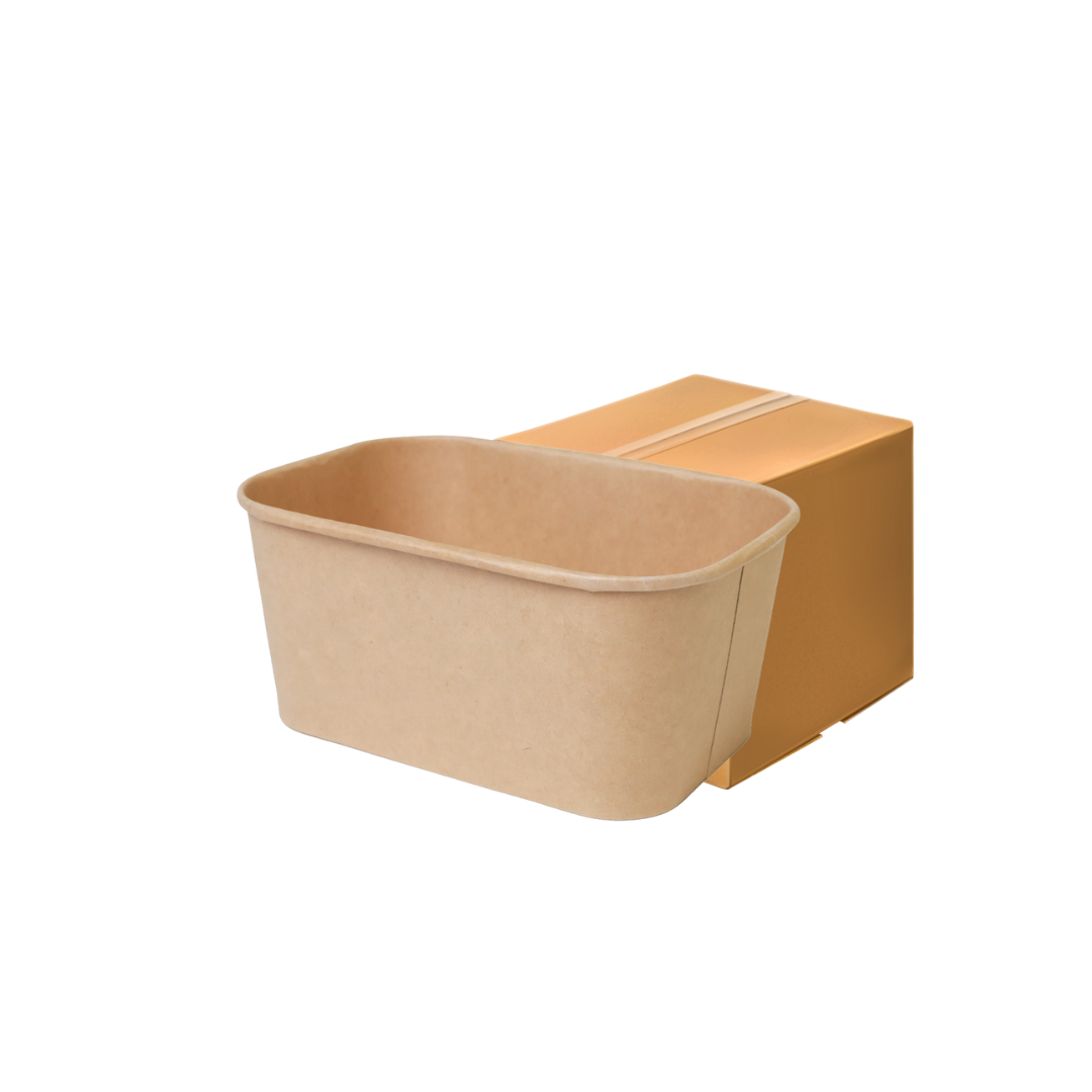 ยกลัง ชามกระดาษคราฟท์ ทรงเหลี่ยม 1000ml (12x17.2x7.7cm) 50ชุด Food Grade