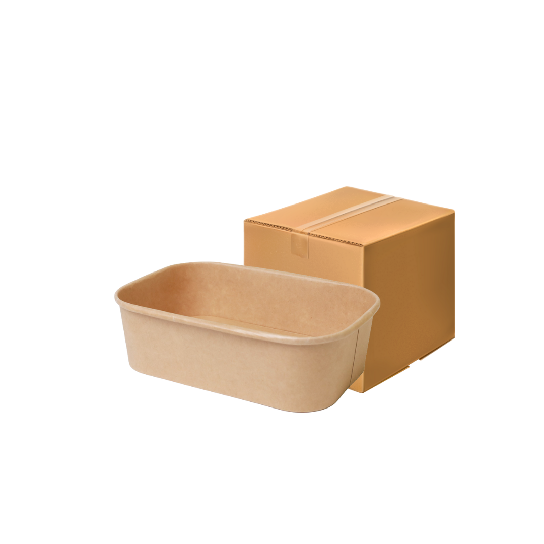 ยกลัง ชามกระดาษคราฟท์ ทรงเหลี่ยม 650ml (12x17.2x5.1cm) 50ชุด Food Grade
