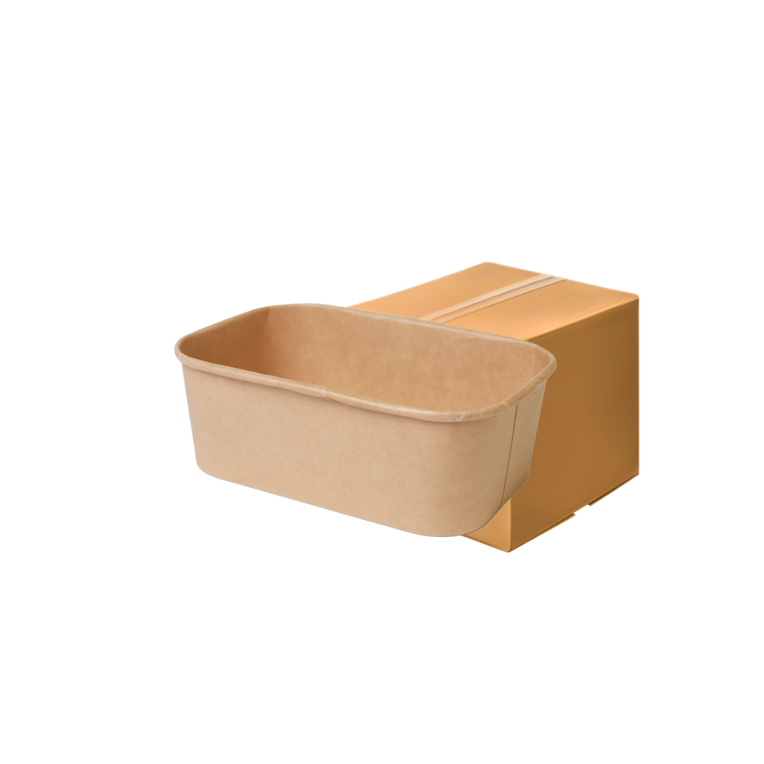 ยกลัง ชามกระดาษคราฟท์ ทรงเหลี่ยม 750ml (12x17.2x6cm) 50ชุด Food Grade