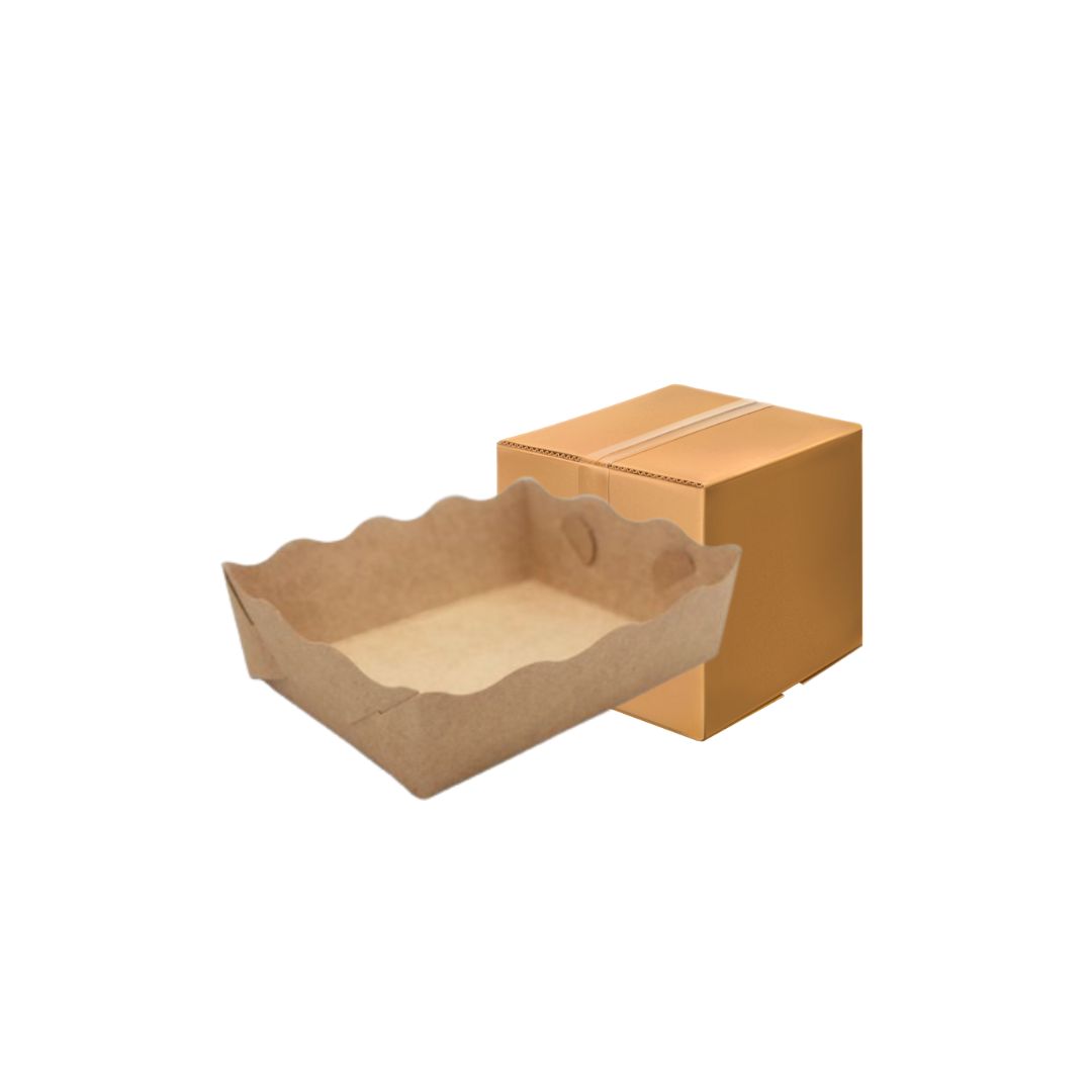 ยกลัง (DK301-6) ถาดใส่ขนมสีน้ำตาล กระดาษ 4"x5" 100แผ่น Food Grade