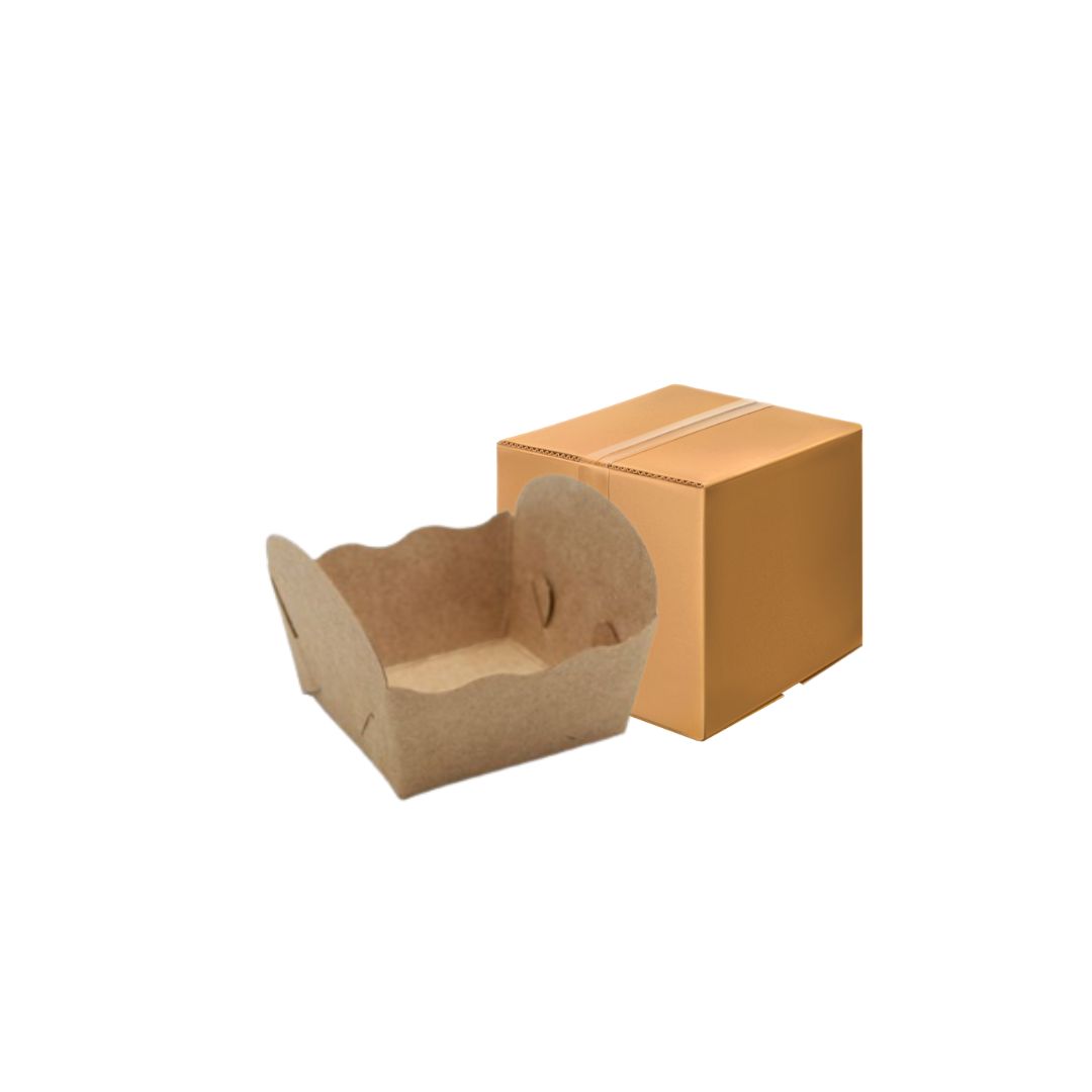 ยกลัง (DK302-4) ถาดใส่ขนมสีน้ำตาล กระดาษ 5x5cm 100แผ่น Food Grade